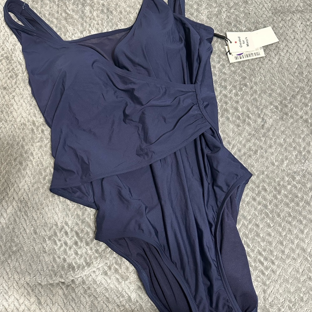 Calvin Klein Navy Sheer-Accent One-Piece